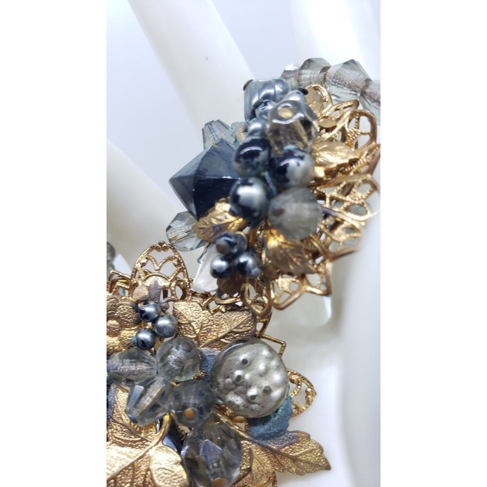 Vintage Bracelet Wrap Around Glass Bead Rhinestone Filigree Haskell Style 1950s - Picture 7 of 12